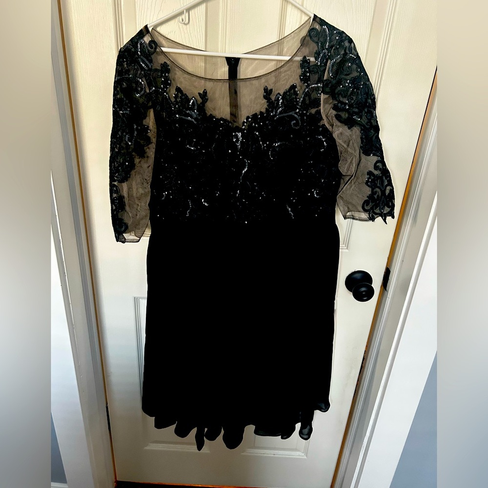 Black A-Line chiffon sequin dress size 14